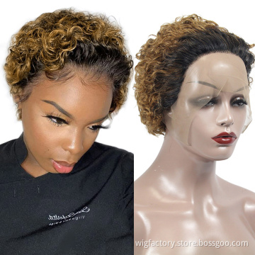 T1B BurgVendor Wholesale Brazilian Hair Wig, Virgin Hair Ombre Color Wine Red Burgundy Short Curly Cheap Lace Closure Hair Wigs
